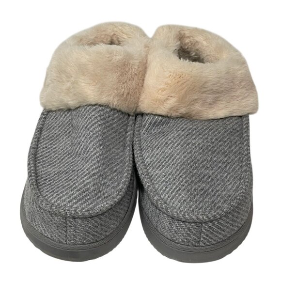Dearfoams Women's Clog Slippers Gray Faux Fur Memory Foam Total Comfort L 9-10 - Picture 2 of 9